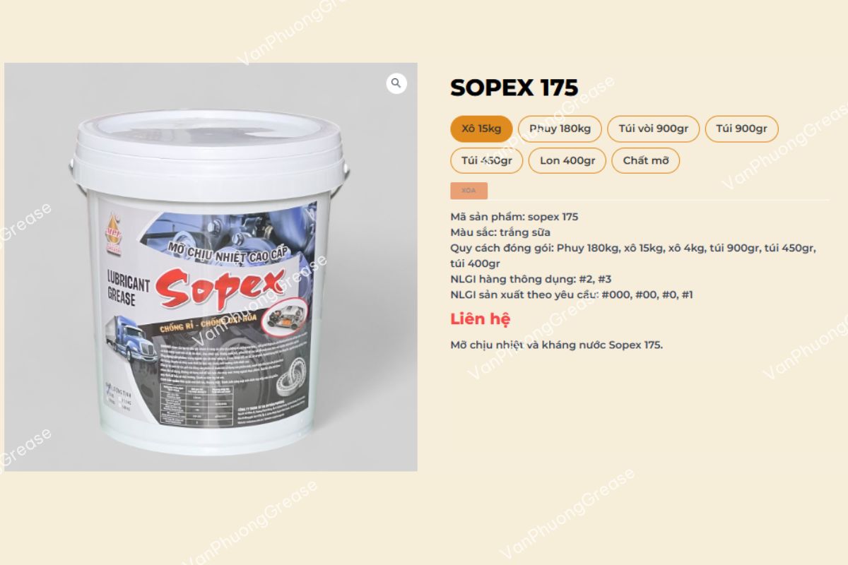 mỡ trắng bôi trơn 180 độ SOPEX 175 là dòng mỡ trắng bôi trơn chuyên dụng cho máy móc sinh nhiệt